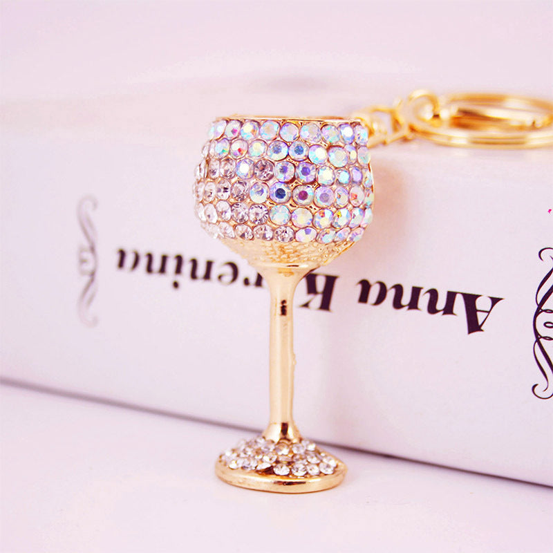 Wholesale Diamond Inlaid Crystal Wine Glass Zinc Alloy Keychain